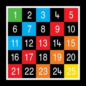 TME008-25LH Number Grid 1-25 Large Half Solid