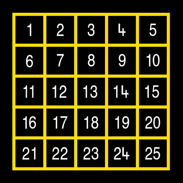 TME008-25O Number Grid 1-25 Outline