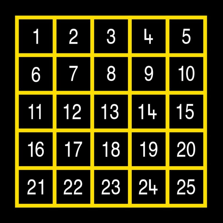 TME008-25O Number Grid 1-25 Outline