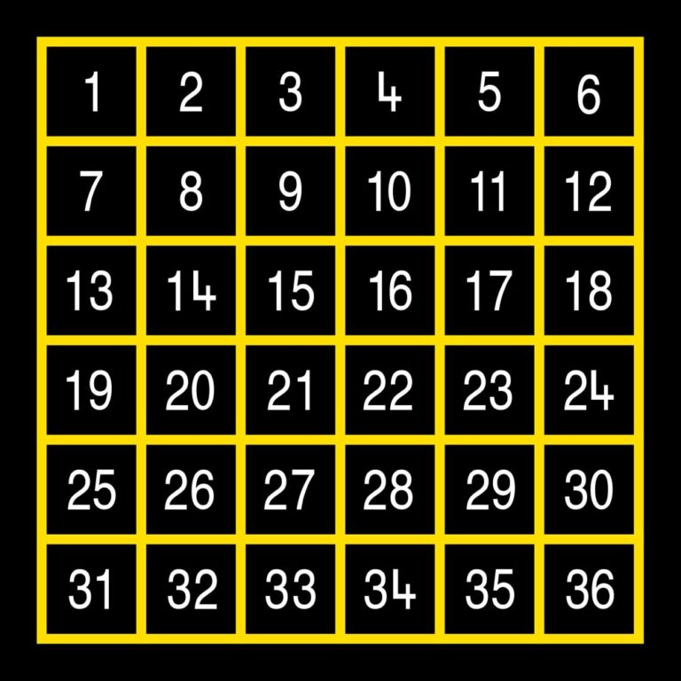 TME008-36O Number Grid 1-36 Outline