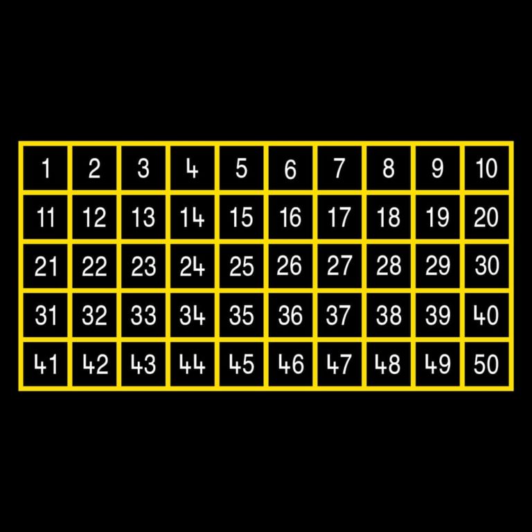 TME008-50O Number Grid 1-50 Outline